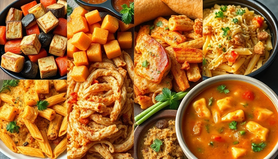 Collage of assorted budget dinner ideas with vibrant meals.