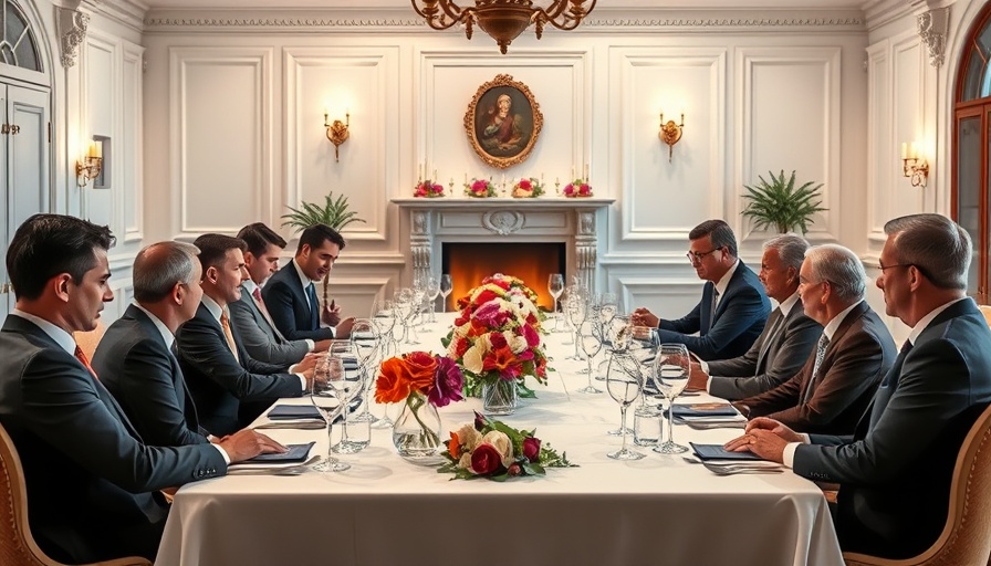 Technology Investment event with executives discussing at a formal dinner.