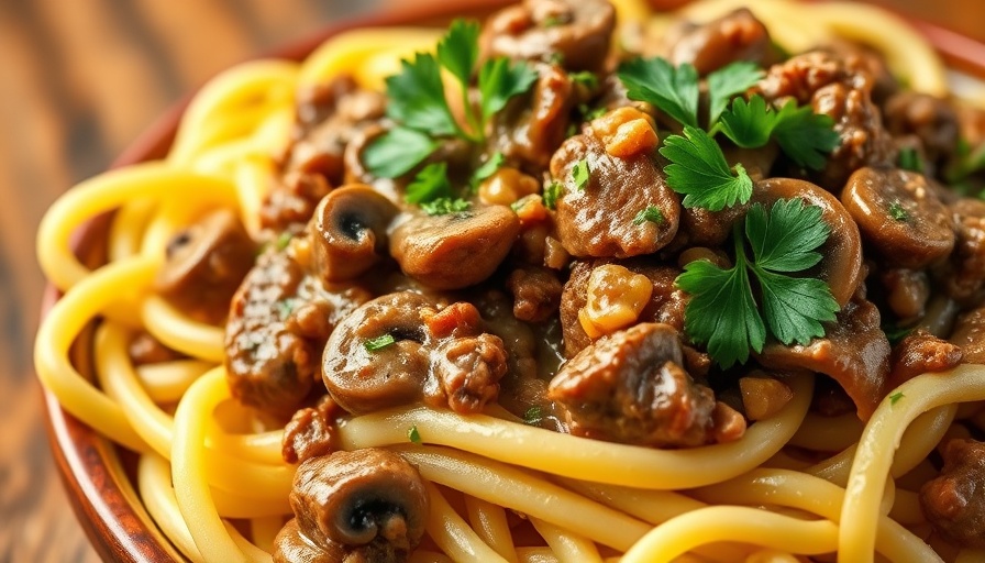 Ground Beef Stroganoff Recipe with mushrooms and noodles.