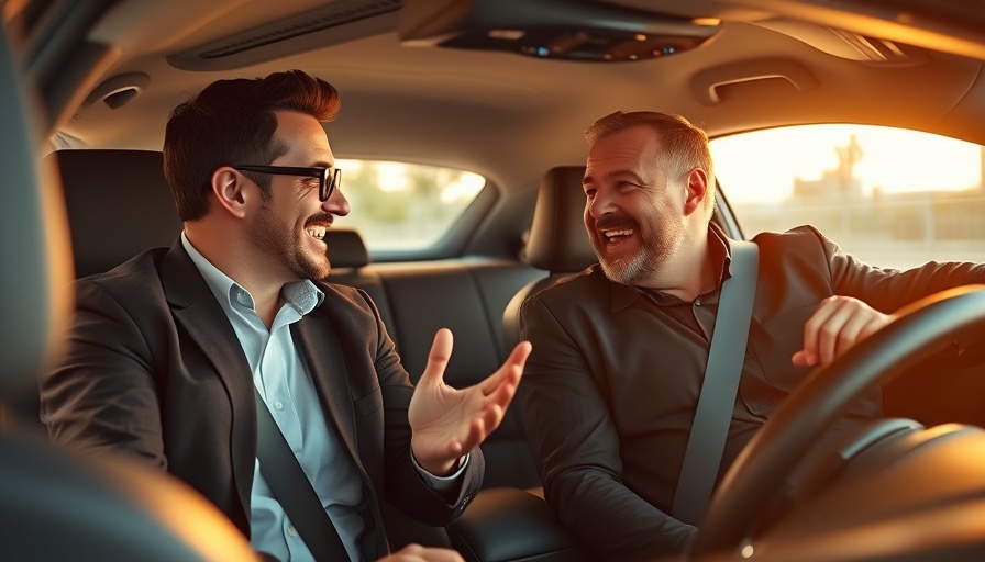 Two men in car, laughing and chatting, modern interior, Gavin and Stacey Apple TV+ series.