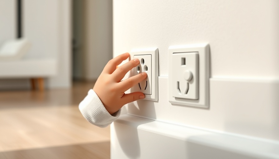 Toddler exploring babyproofed electrical outlets, safety covers.