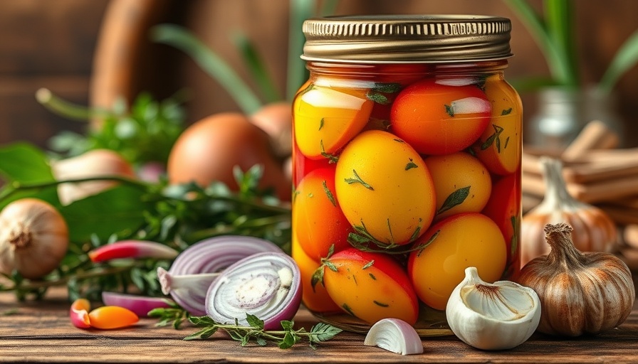 Vibrant jar of pickled eggs with spices and herbs showing benefits.
