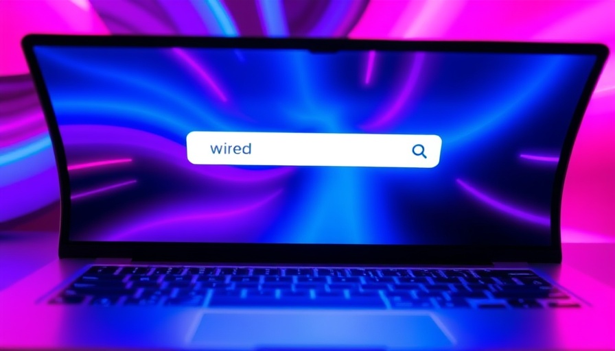 Laptop screen showing 'WIRED' search bar with vibrant colors.