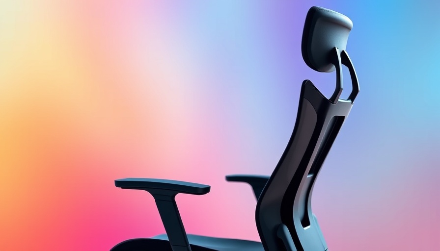 Modern office chair emphasizing lumbar support, colorful background.