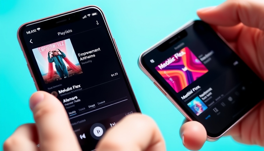 Smartphones showing personalized playlists on a vibrant background.