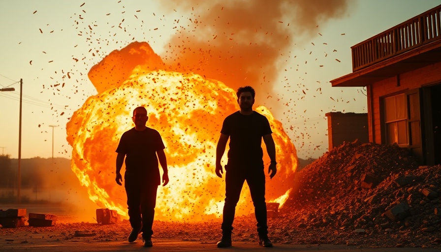 Streaming Timecop intense explosive scene with silhouetted figures.