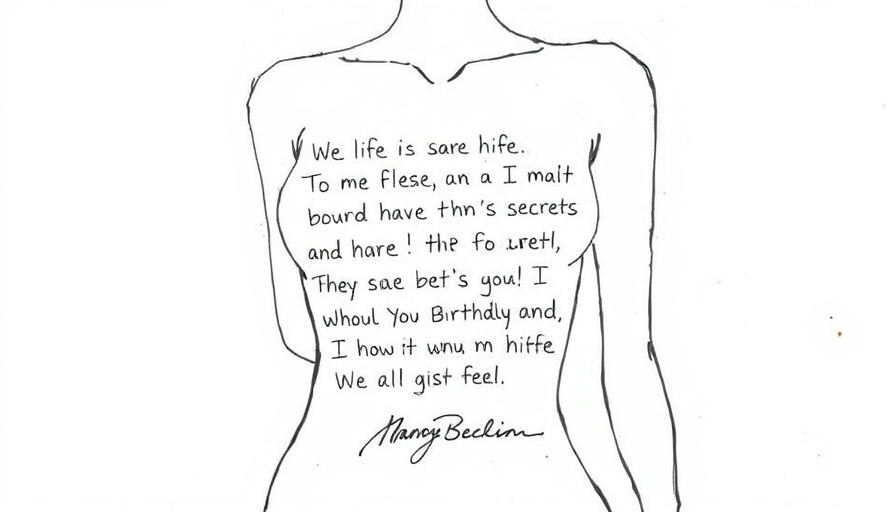 Stylized note resembling a female torso with dialogue and signature.