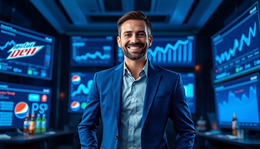 Cheerful professional in a digital setting with PepsiCo drinks