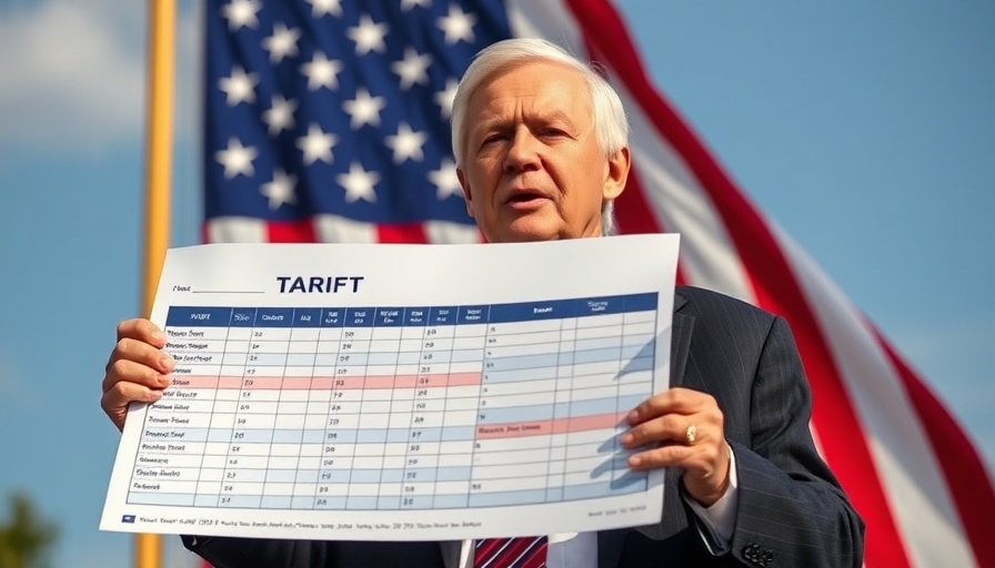 Elderly man holding tariff chart discussing Trump's tariffs legality.