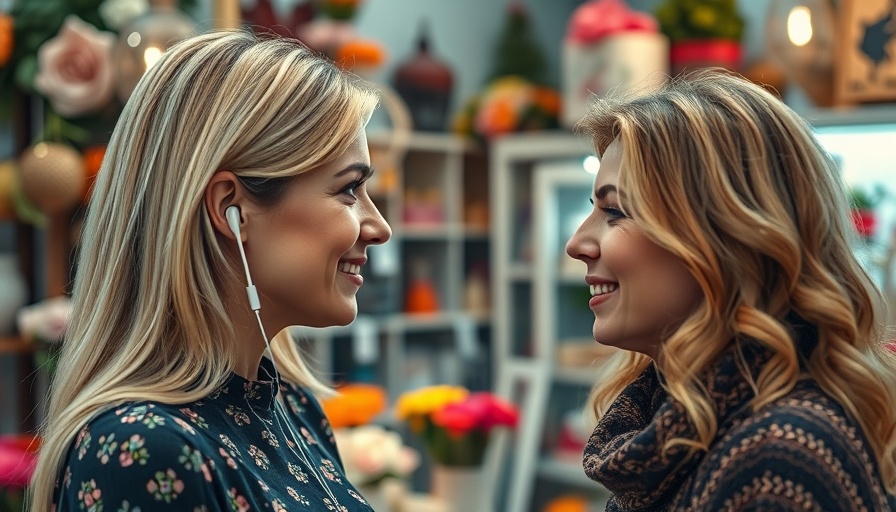 Woman using live translation feature for AirPods in a shop.