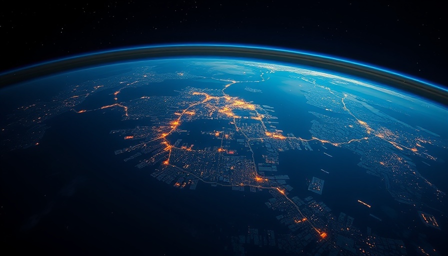 Earth from space with urban lights, part of Breakthrough Energy Fellowship Program Global Adaptation theme.