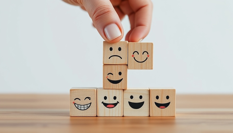 Wooden blocks showing emotions for customer fulfillment on wooden surface.