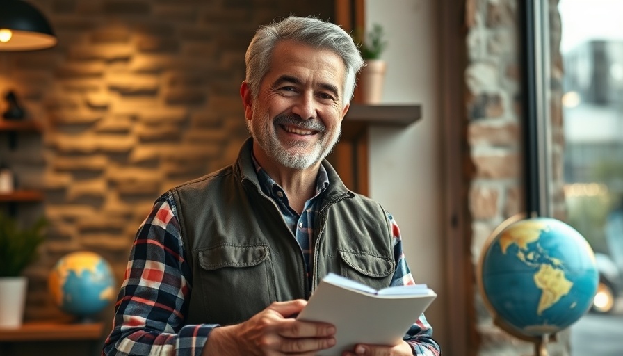 Middle-aged man holding a notebook, achieving financial clarity in a coffee shop.