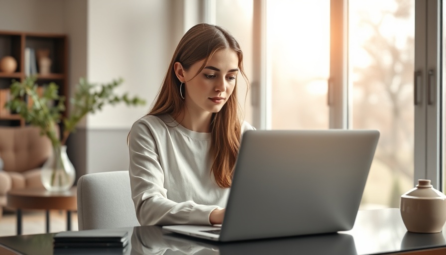 Woman working on a laptop in a bright home office - Friday productivity checklist for parents