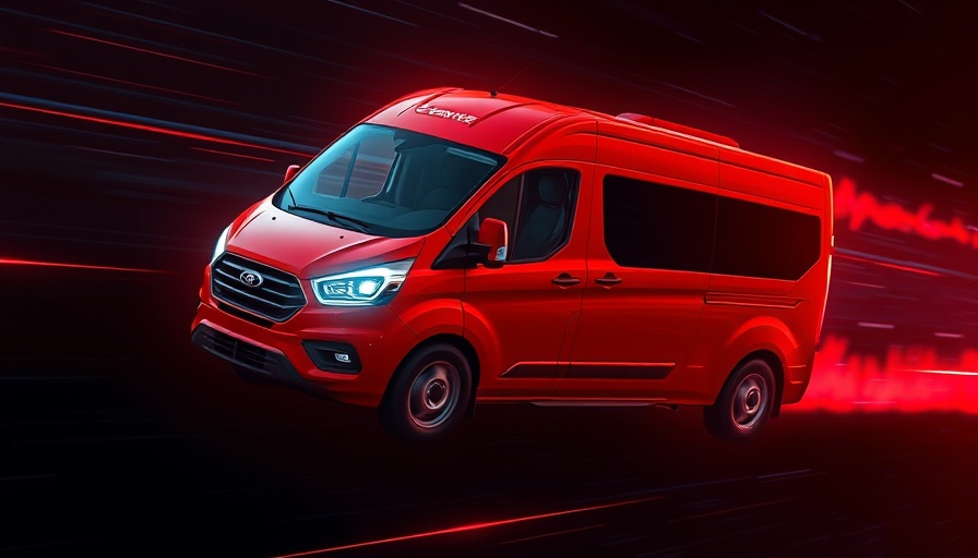 Futuristic flying red van at Pinterest Presents 2025 Event.