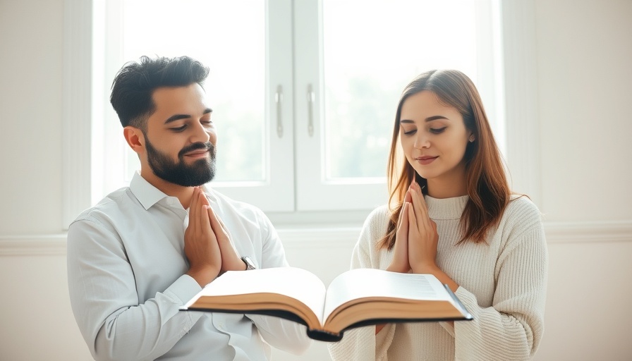 Young couple praying over scripture in peaceful setting, how scripture brings hope and peace.