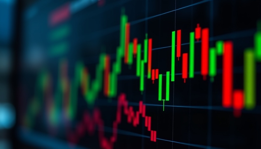 Candlestick Trading Masterclass chart with city bokeh background.