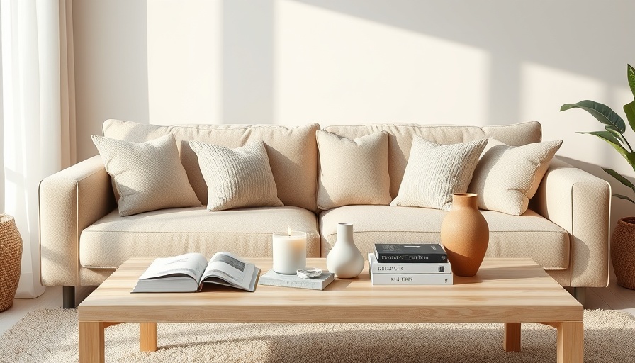 Cozy modern living room with Feng Shui elements; neutral tones.