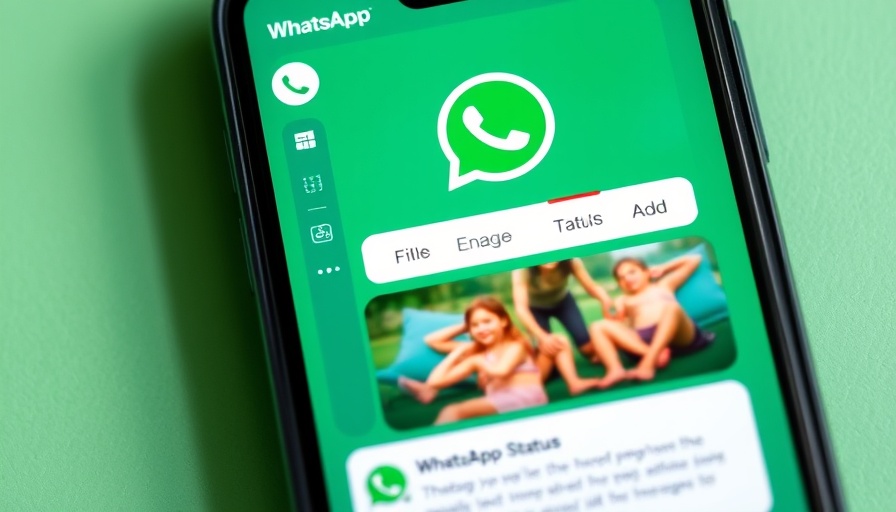 Display of WhatsApp Status Ads on a smartphone interface with a vibrant background.