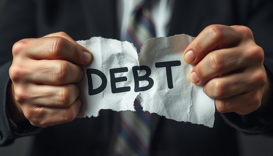 Overcoming debt challenges in business depicted by tearing paper.