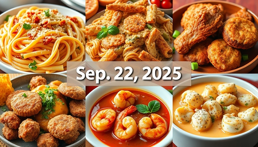 Colorful weekly meal plan collage for Sep 22, 2025, variety of dishes.