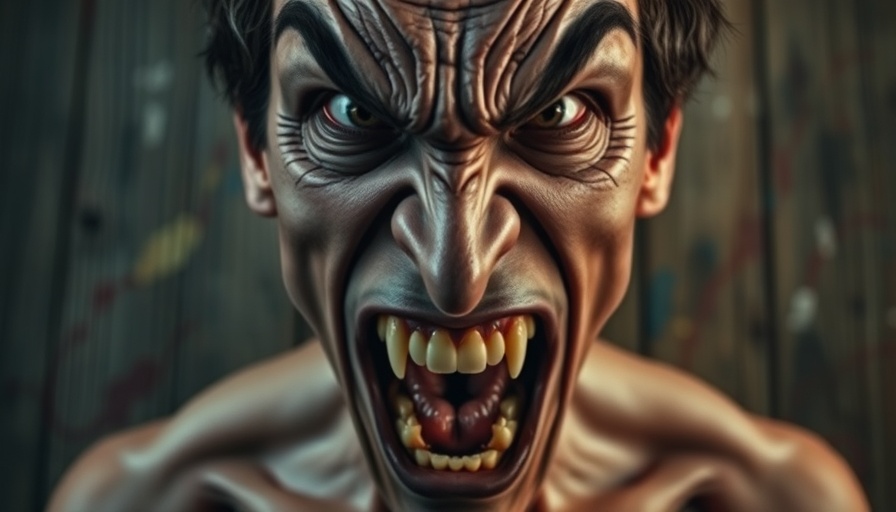 Distorted sinister face screaming in horror from Tales from the Hood.