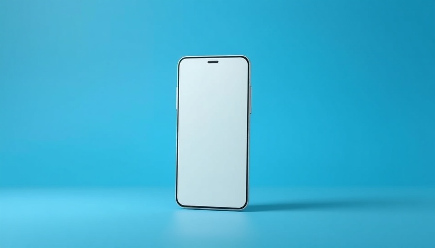 White smartphone with minimalistic design standing against a blue background.