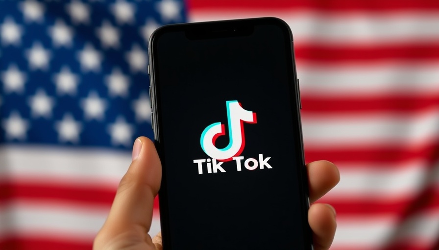 TikTok logo on smartphone against American flag background.
