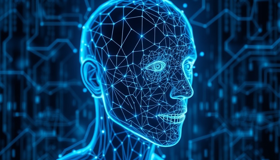 AI environments training concept with digital face silhouette.