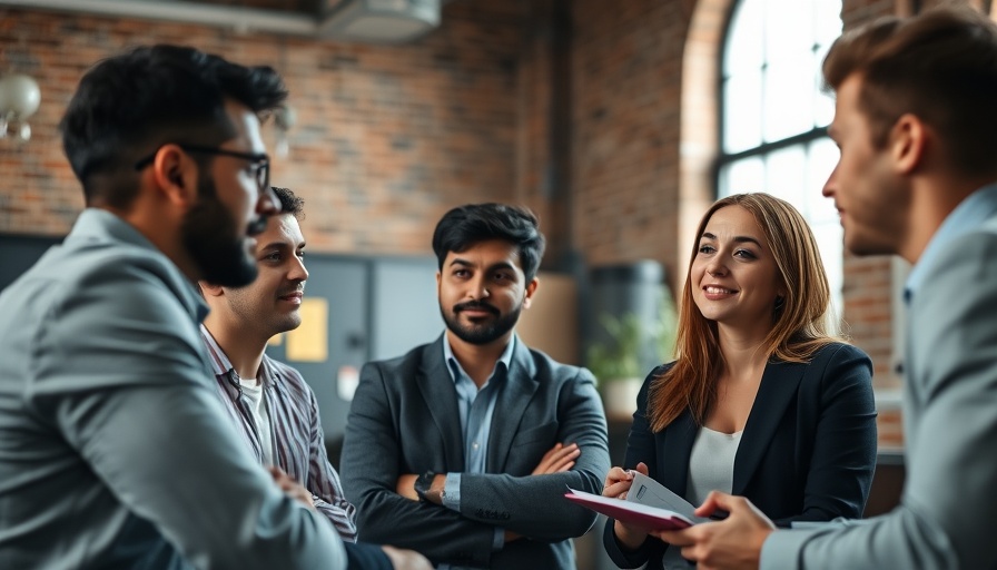 Young professionals discussing best training software options, modern office.