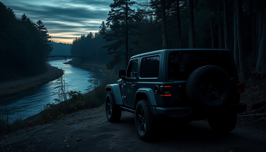 Dusk setting of Jeep Gladiator by river, highlighting electrified model cancellation.
