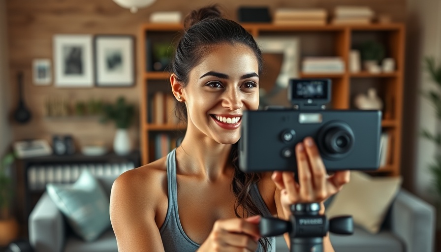 Woman recording fitness video at home for effective training design program.