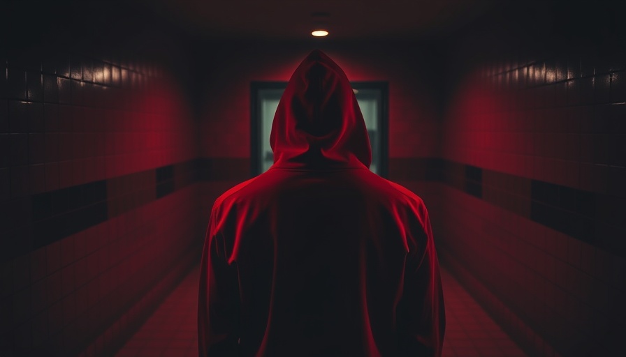 Anonymous figure in red hoodie indicating mystery or scrutiny.