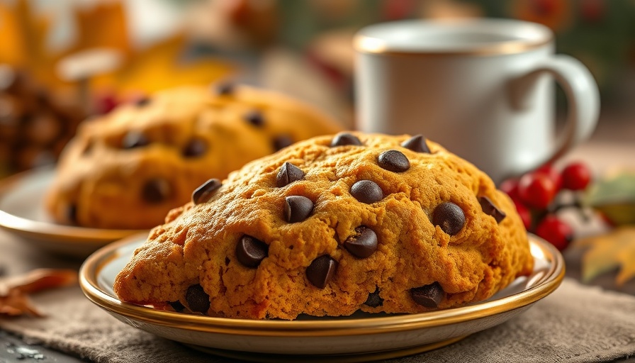 Pumpkin chocolate chip scones on elegant plates in a fall setting.
