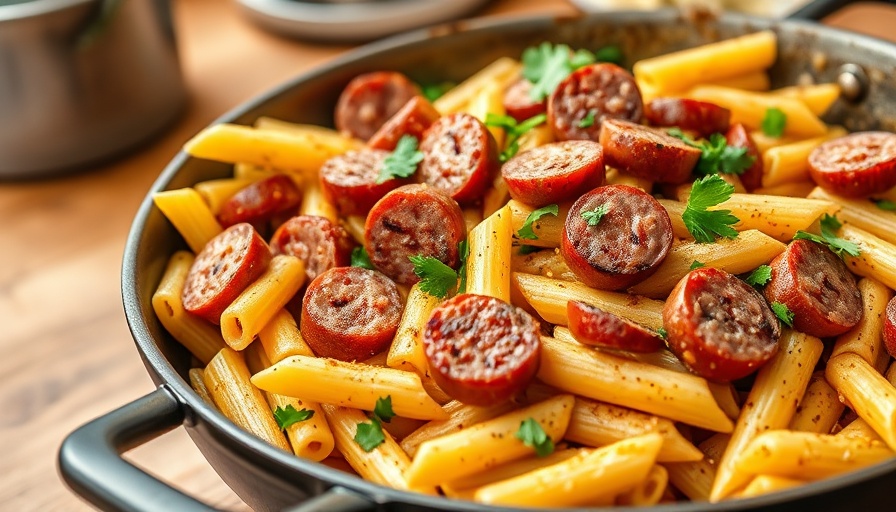One-Pot Creamy Cajun Sausage Pasta with rigatoni and parsley