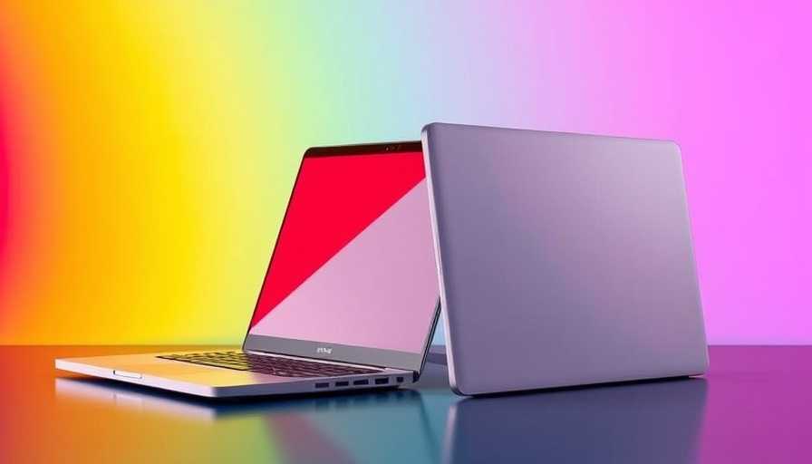 Sleek laptops comparison: Chromebooks vs Windows laptops against a vibrant backdrop.