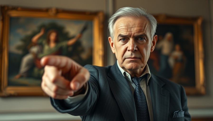 Older man in suit pointing forward during a formal gathering