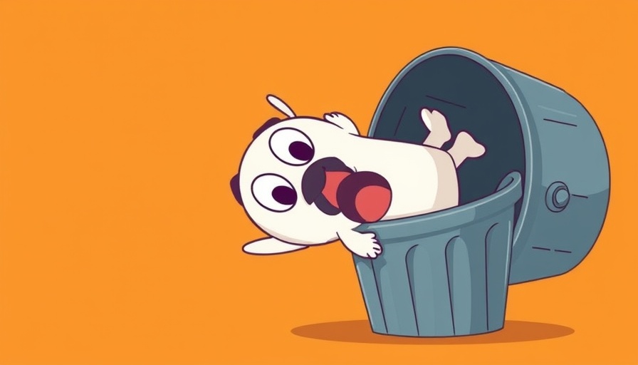 Cartoon character falling into trash can, South Park nostalgia.