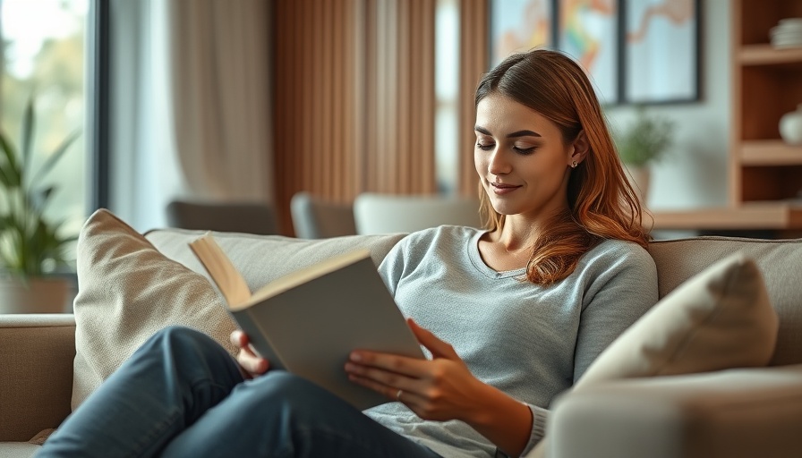Woman reading a short book in a cozy living room