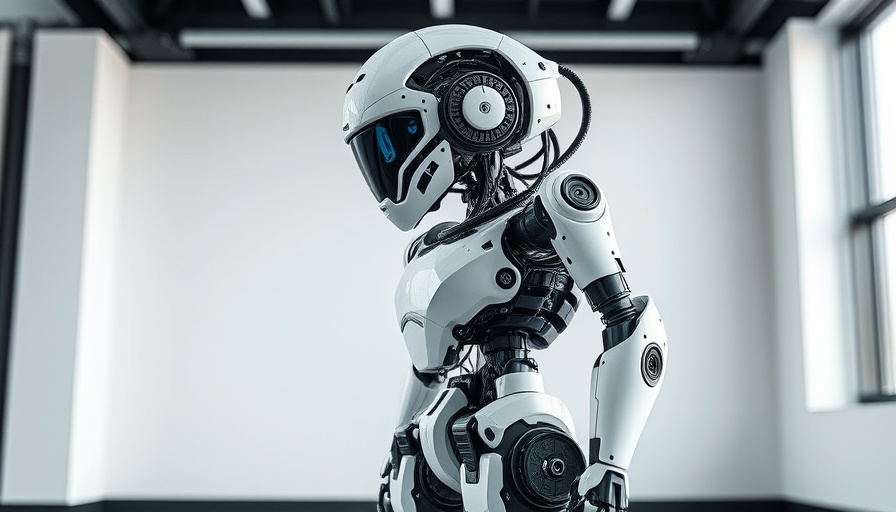 Humanoid robot stationary in an indoor setting with detailed components.