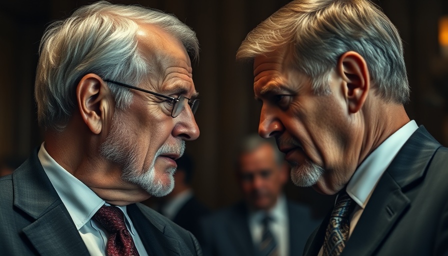 Older men discussing economic anxiety under Trump, formal setting.