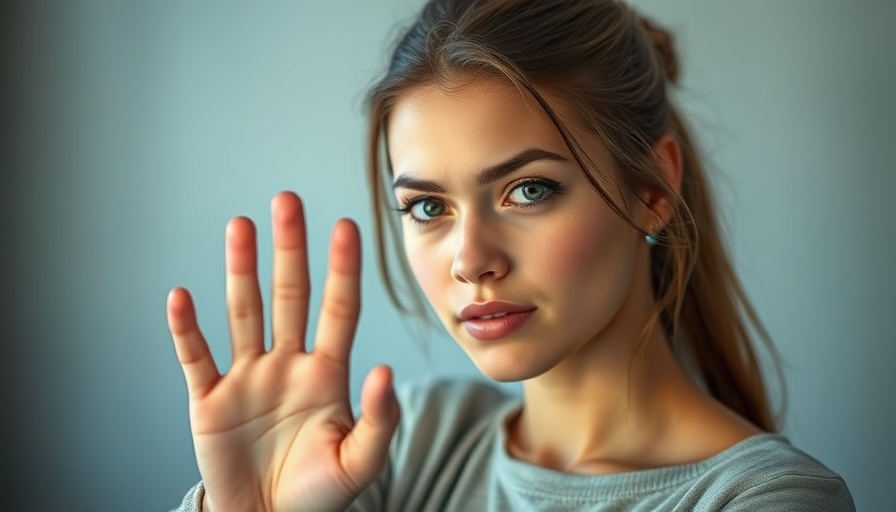 Woman overcomes people-pleasing with a stop gesture.