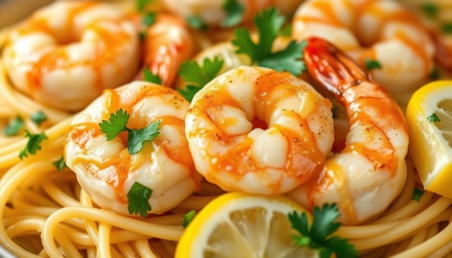 Shrimp scampi pasta with lemon and herbs.
