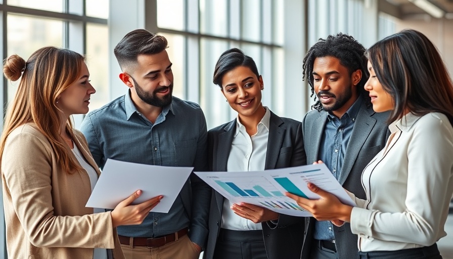 Financial growth strategy with diverse professionals, modern office.