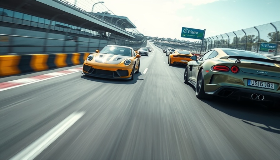 Dynamic racing cars on a track in intense competition.