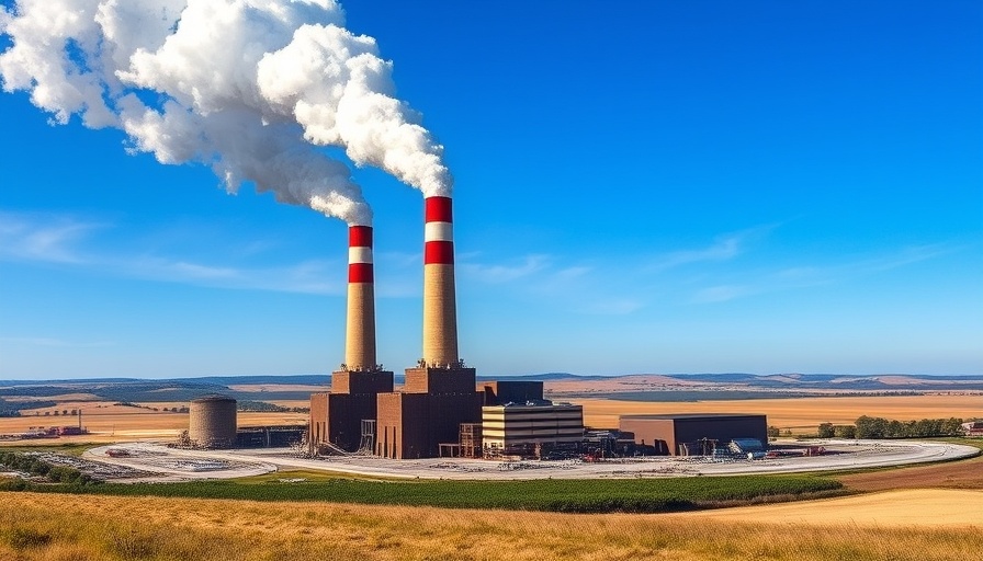 Coal power generation facility in the Midwest with steam stacks.