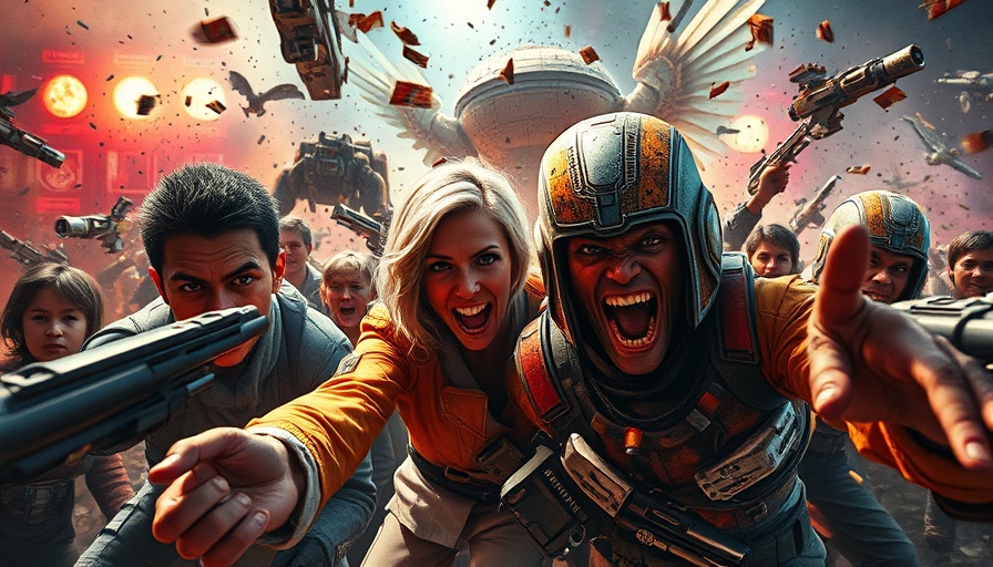 Dynamic sci-fi chaos from Lexx TV series with vibrant scenes and colors.