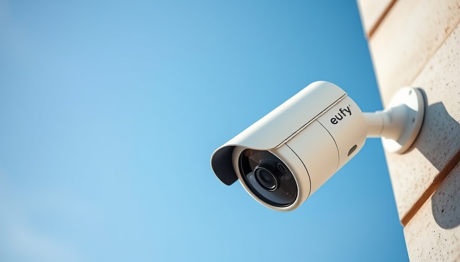 Eufy security camera mounted on a wall under clear sky.