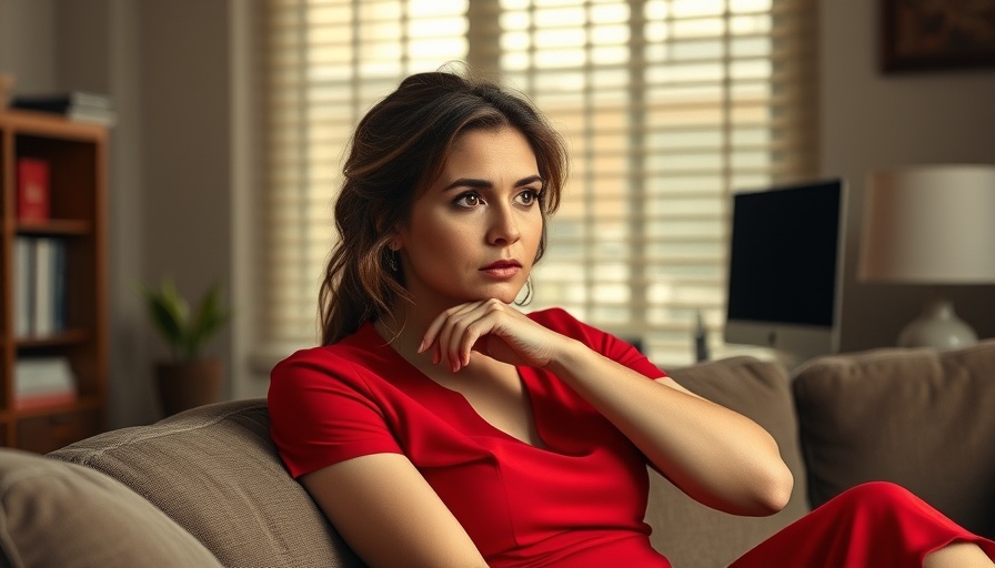 Thoughtful woman in a red dress in a home office, best movies on HBO Max.