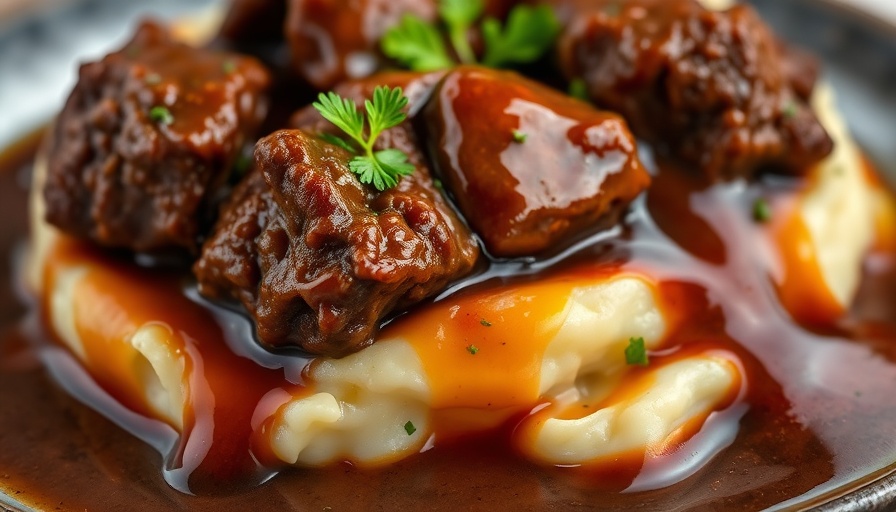 Juicy beef tips with gravy on mashed potatoes, Tender Beef Tips Recipe appealing.
